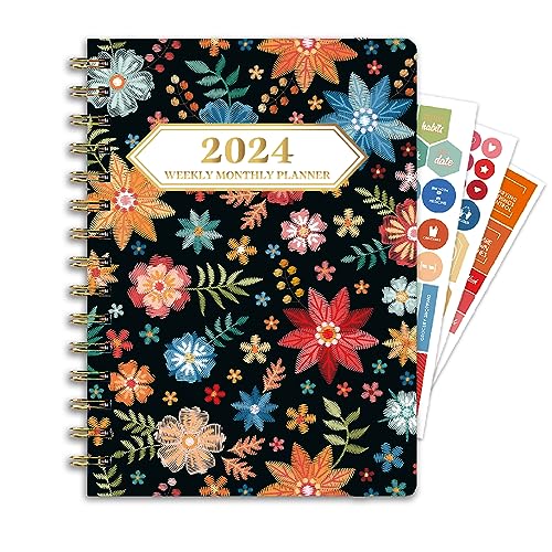 Ymumuda Planner, Onth Weekly Monthly Planner From Jan.to Dec., X , Spiral Planner Notebook With Stickers, Elastic Closure, Inner Pocket, Sticky Index Tabs, Floral