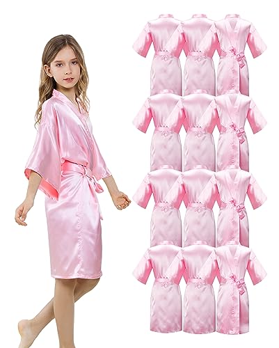 Alhavone Pieces Girls Kids Silky Satin Solid Color Short Kimono Robes For Wedding Birthday Party Spa (Pink Set Of , )