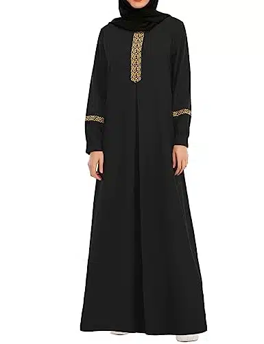 Abetteric Womens Long Sleeve Ethnic Style Zipper Muslim Dresses Abaya With Hijabs Black Xl