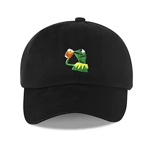 Adjustable Kermit The Frog Embroidered Baseball Cap   Unisex Classic Dad Trucker Hat Black