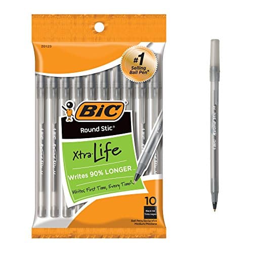 Bic Round Stic Xtra Life Ballpoint Pen, Medium Point (Mm), Black, Count