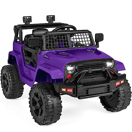 Best Choice Products V Kids Ride On Truck Car Wparent Remote Control, Spring Suspension, Led Lights, Aux Port   Purple