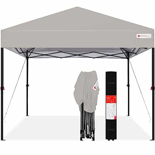 Best Choice Products Xft Person Setup Pop Up Canopy W Portable Tent Shelter Button Button Push Carry, Straight Legs, Wheeled Carry Case, Stakes   Light Gray