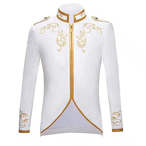 Cacycasa Men'S Fashion Palace Prince Gold Embroidered Jacket Court Uniform Costume (White, Xx Large)