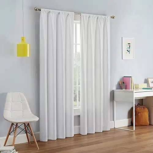 Eclipse Kendall Modern Blackout Thermal Rod Pocket Window Curtain For Bedroom Or Living Room (Panel), In X In, White