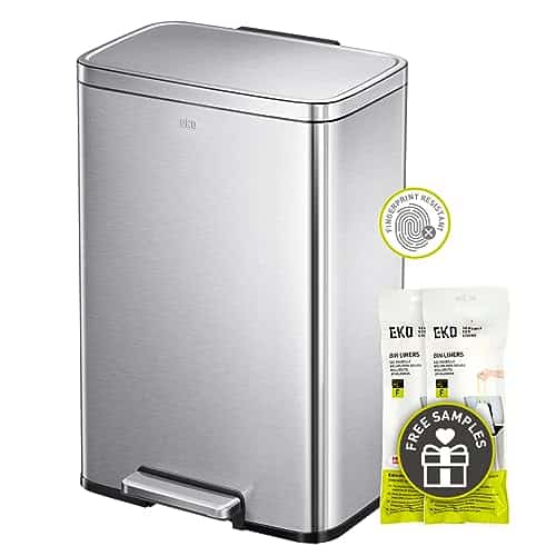 Eko Madison Brushed Stainless Litergallon Step Trash Can With Inner Liner   Fingerprint Resistant Finish