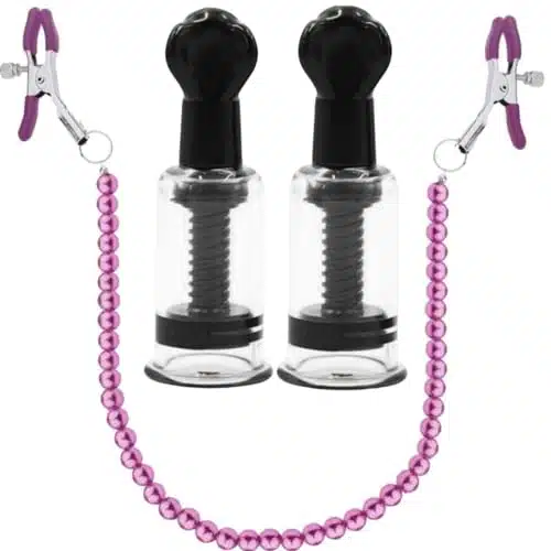 ERUN Nipple Suckers and Adjustable Nipple Clamps Pearl Body Chains Body Clamps Body Ring Non Piercing Chain Stainless Steel for Women Faux Body Jewelry (Purple)