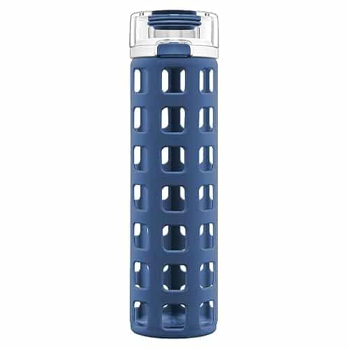 Ello Syndicate Glass Water Bottle With One Touch Flip Lid And Protective Silicone Sleeve And Carry Loop, Bpa Free, Dishwasher Safe, Bold Blue, Oz