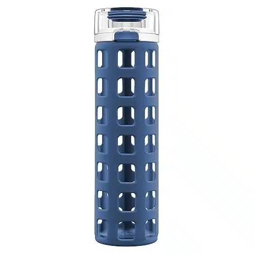 Ello Syndicate Glass Water Bottle With One Touch Flip Lid And Protective Silicone Sleeve And Carry Loop, Bpa Free, Dishwasher Safe, Bold Blue, Oz