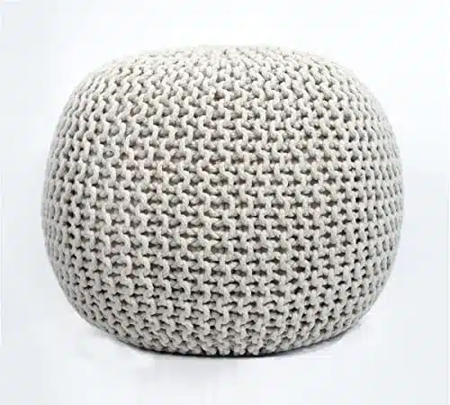 Frelish Decor Round Pouf Ottoman Hand Knitted % Cotton Pouf Foot Stool   Knitted Bean Bag   Floor Chair For Living Room Bedroom   Foot Rest For Couch (Diameter X Height)   Nat