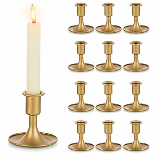 Gold Taper Candle Holder Set Of , Hewory Short Skinny Brass Candlestick Holders, Vintage Small Low Metal Candles Sticks For Wedding Centerpieces Christmas Birthday Party Holid