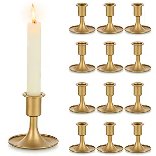 Gold Taper Candle Holder Set Of , Hewory Short Skinny Brass Candlestick Holders, Vintage Small Low Metal Candles Sticks For Wedding Centerpieces Christmas Birthday Party Holid