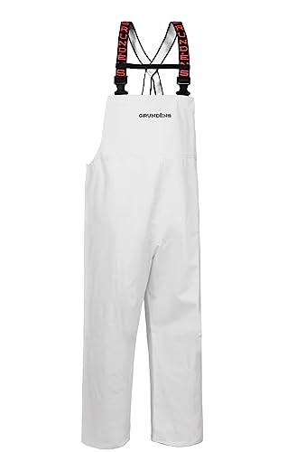 Grundens Mens Shoreman Bib Pants  Stain Resistant, Waterproof Seafood Processing Bibs, White, Large