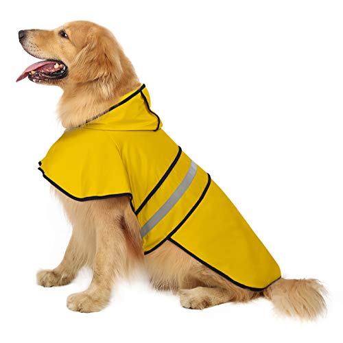 Hde Dog Raincoat Hooded Slicker Poncho For Small To X Large Dogs And Puppies Yellow   L