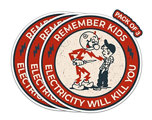 Imperial Vibes  Remember Kids Electricity Will Kill You Sticker Reddy Kilowatt Warning Caution Funny Stickers Pack Decal For Electrician Hard Hat Laptop Water Bottle Car Helme