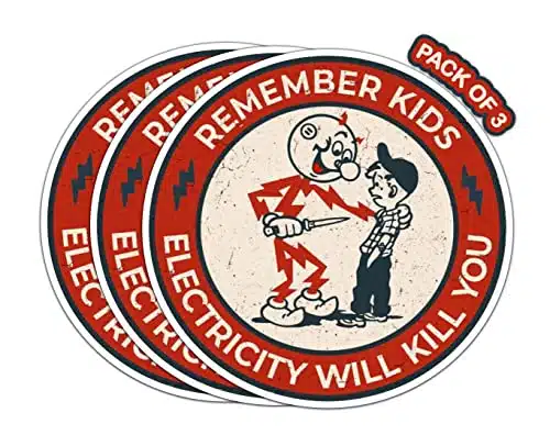 Imperial Vibes  Remember Kids Electricity Will Kill You Sticker Reddy Kilowatt Warning Caution Funny Stickers Pack Decal For Electrician Hard Hat Laptop Water Bottle Car Helme