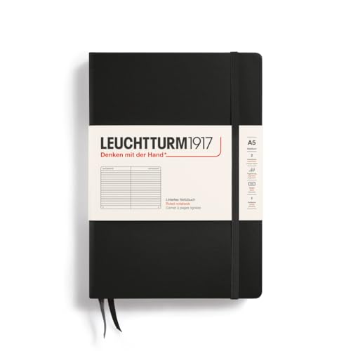 Leuchttur   Notebook Hardcover Medium Anumbered Pages For Writing And Journaling (Black, Ruled)