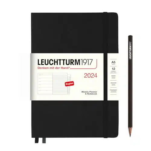 Leuchttur   Weekly Planner & Notebook With Extra Booklet, Hardcover, Medium (A), Black (Jan   Dec , )