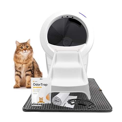 Litter Robot Bundle By Whisker, White   Automatic, Self Cleaning Cat Litter Box, Includes Litter Robot , Odortrap Pack Refills, Aste Drawer Liners, Ramp, Mat & Fence