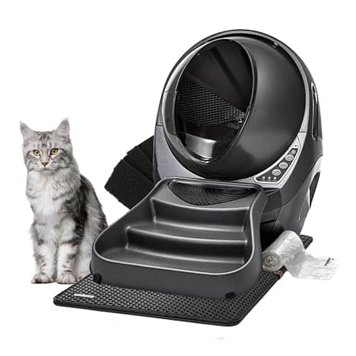 Litter Robot Connect Core Bundle By Whisker, Grey   Includes Automatic, Self Cleaning Litter Box, Littertrap Mat, Fence, Ramp, Liners, Carbon Filters & Whiskercare Year Warran