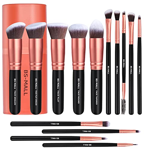 Makeup Brushes Bs Mall Premium Synthetic Foundation Powder Concealers Eye Shadows Makeup Pcs Brush Set, Rose Golden, With Case