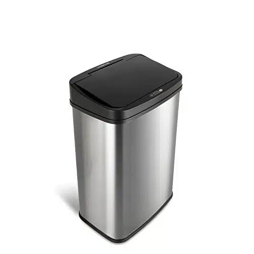 Ninestars Dzt Automatic Touchless Motion Sensor Rectangular Trash Can, Gal, Black Trim