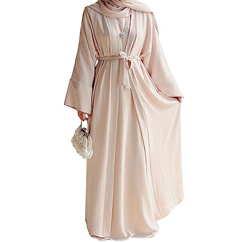 Pcs Women'S Muslim Dresses Abaya Islamic Dubai Prayer Dress Robe Long Cardigan Maxi Dress Beige