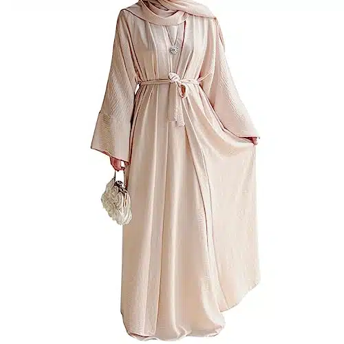 Pcs Women'S Muslim Dresses Abaya Islamic Dubai Prayer Dress Robe Long Cardigan Maxi Dress Beige