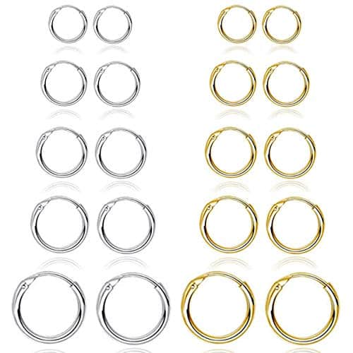 Pairs Gold Silver Hoop Earrings For Women Men, Small Endless Stainless Steel Hypoallergenic Earrings Set Girls Lightweight Nickel Free Cartilage Earings