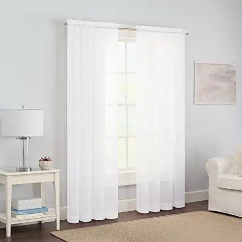 Pairs To Go Victoria Voile Modern Sheer Rod Pocket Window Curtains For Living Room (Panels), X In, White