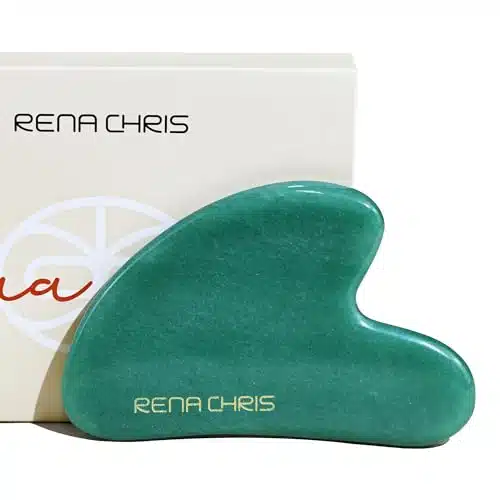 Rena Chris Gua Sha Facial Tools, Natural Jade Stone Guasha, Manual Massage Sticks For Jawline Sculpting And Puffiness Reducing, Scraping Massage Tool, Skin Care Gift (Green)