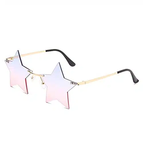 Star Rimless Sunglasses Womenmen Unique Pentagram Party Glasses Prom Streetwear (Pinkblue)