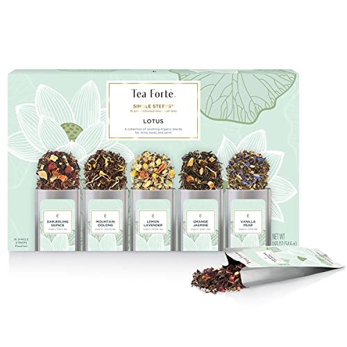 Tea Forte Single Steeps Loose Leaf Tea Sampler, Assorted Variety Box, Single Serve Pouches (Sampler   Lotus), Count (Pack Of )