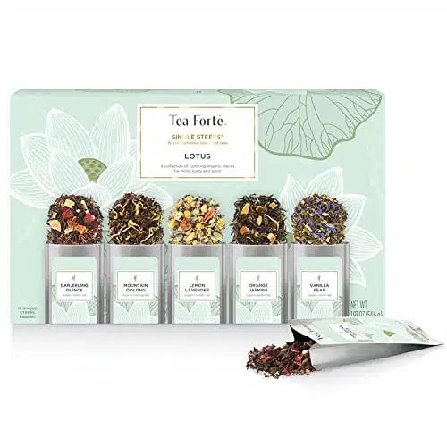 Tea Forte Single Steeps Loose Leaf Tea Sampler, Assorted Variety Box, Single Serve Pouches (Sampler   Lotus), Count (Pack of )