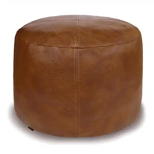 Thgonwid Unstuffed Faux Leather Pouf Cover, Handmade Footstool Ottoman Storage Solution, Floor Footrest Cushion, Dxh, (No Filler), Amaretto