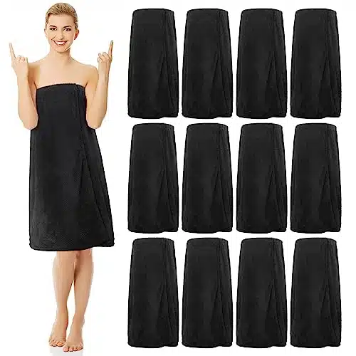 Tigeen Pcs Spa Robe For Women Waffle Spa Wraps With Pocket Adjustable Closure Lightweight Towel Wraps For Bath Shower (Black,Simple)