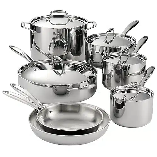 Tramontina Ds Gourmet Stainless Steel Induction Ready Tri Ply Clad Piece Cookware Set, Nsf Certified, Made In Brazil