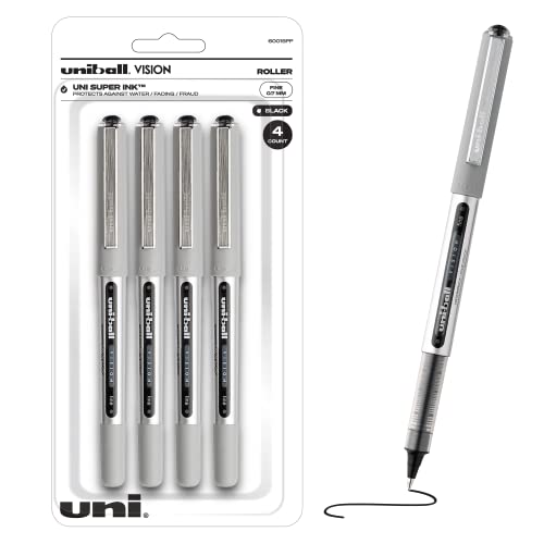 Uniball Vision Rollerball Black Pens Pack Of , Fine Point Pens With Mm Medium Black Ink, Ink Black Pen, Smooth Writing Bulk Pens, And Office Supplies