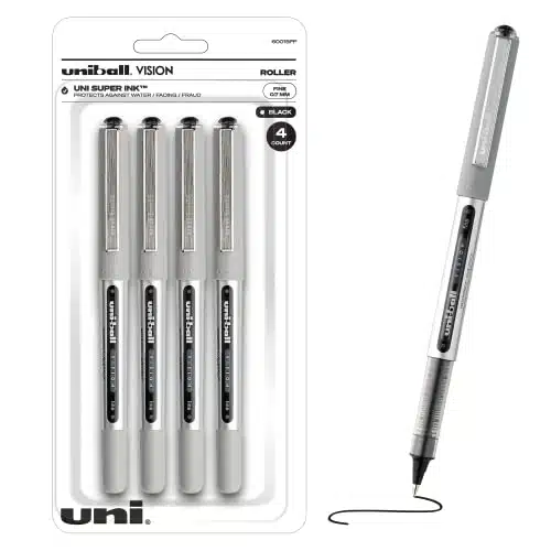 Uniball Vision Rollerball Black Pens Pack Of , Fine Point Pens With Mm Medium Black Ink, Ink Black Pen, Smooth Writing Bulk Pens, And Office Supplies