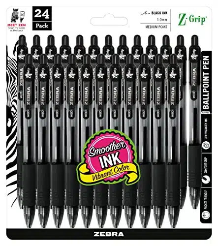 Zebra(R) Z Grip(Tm) Retractable Ballpoint Pens, Mm, Medium Point, Clear Barrel, Black Ink, Pack Of ,