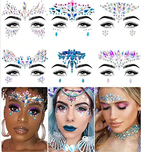 Imethod Face Jewels   Face Gems, Mermaid Face Jewels Stick On, Rave Accessories For Festival Holiday Costumes & Makeup, Pcs, Multicolored