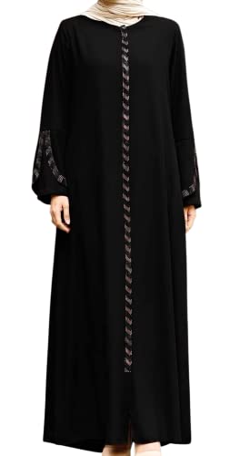 Istanbulstyles Women'S Abaya Long Sleeve Open Quarry Floor Length Zipper Floor Length Turkish Islamic Fashion (Black, X Large)