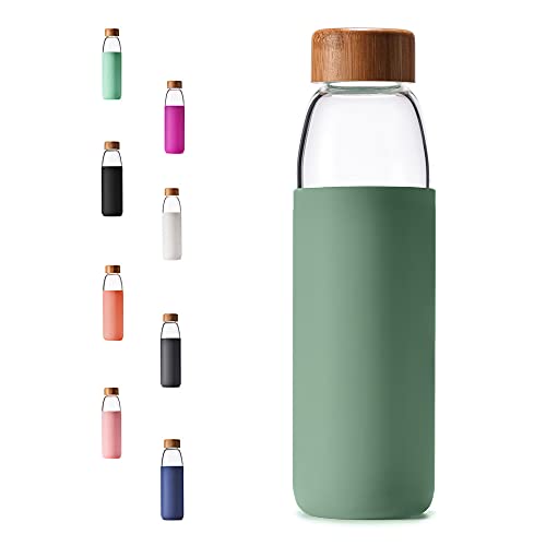 Veegoal Glass Water Bottles Oz Borosilicate With Bamboo Lid, Bpa Free, Non Slip Silicone Sleeve, And Stainless Steel Leak Proof Lid   Reusable Glass Bottle For Men And Women