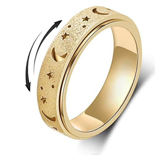 Amorartsky Spinner Ring For Women Anxiety Ring For Women Men, Titanium Stainless Steel Spinner Ring, Colors, M, , Fidget Ring, Moon Star, Hollow Outer Gold