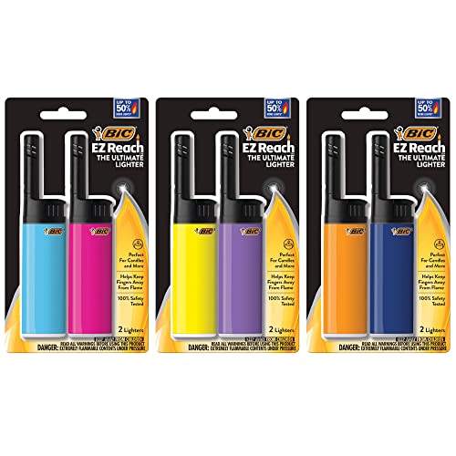 Bic Ez Reach Candle Lighter, The Ultimate Lighter With Wand For Candles, Assorted Colors, Count Pack Of Long Lighters