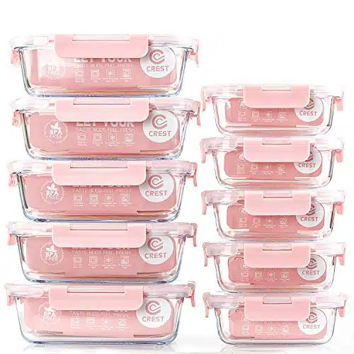 C Crest [Pack] Glass Meal Prep Containers, Food Storage Containers With Lids Airtight, Glass Lunch Boxes, Microwave, Oven, Freezer And Dishwasher Safe