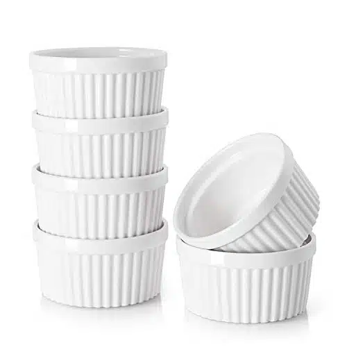 Dowan Oz Ramekins For Creme Brulee Porcelain Ramekins Oven Safe, Classic Style Ramekins For Baking Souffle Ramekins Bowls, Set Of , White