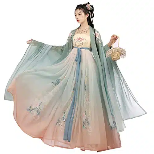 Ez Sofei Women Chinese Traditional Ancient Stage Performance Costume Hanfu Dress (Green, L)