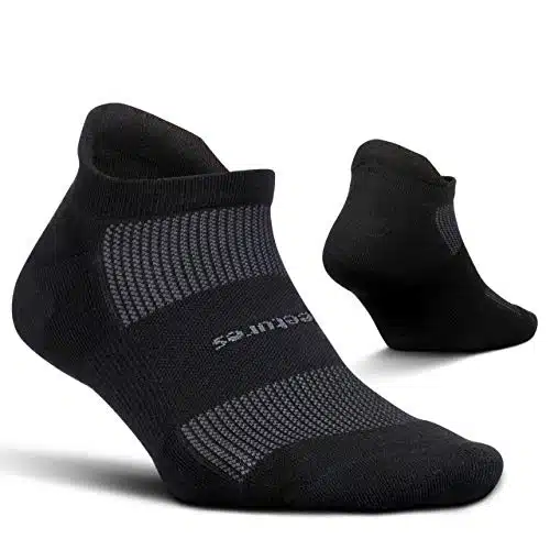 Feetures High Performance Max Cushion Ankle Sock   No Show Socks for Women & Men with Heel Tab   Black, L (Pair)