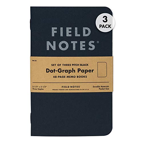 Field Notes Pack Pitch Black Memo Books (X ), Dot Graph, Pages  Thin Pocket Sized Edc Notebook With Gsm Paper & Paperback Cover  Work Notebooks For Note Taking  Made In The Us